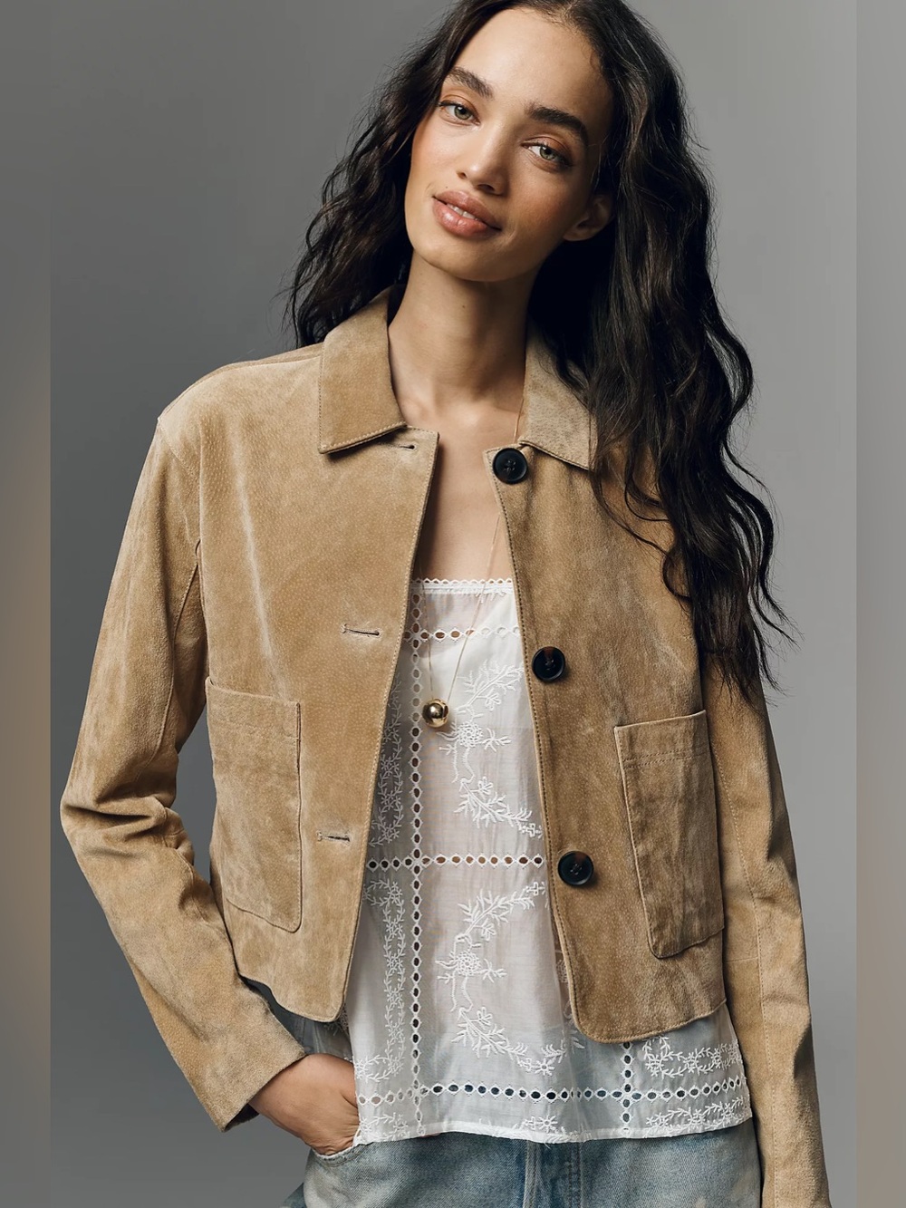 Blank NYC Tan Leather Suede Button Jacket Crop